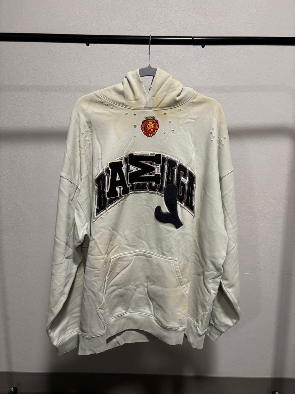 Balenciaga white Distressed/faded Graphic Hoodie with Patch